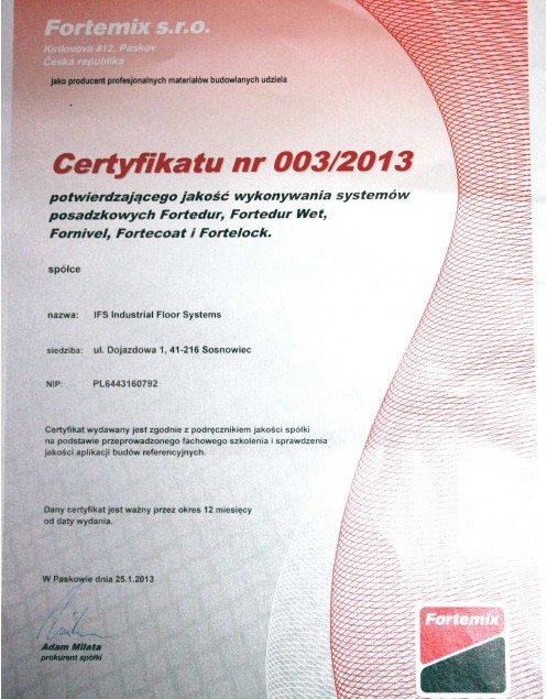 certyfikat posadzki przemysłowe fornivel